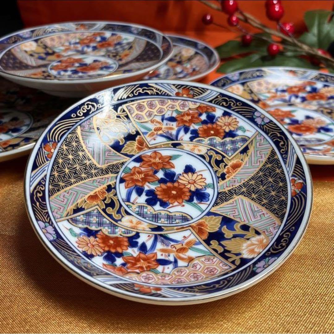 古伊万里文】古伊万里の伝統 名窯 染錦六方割富士波蝶