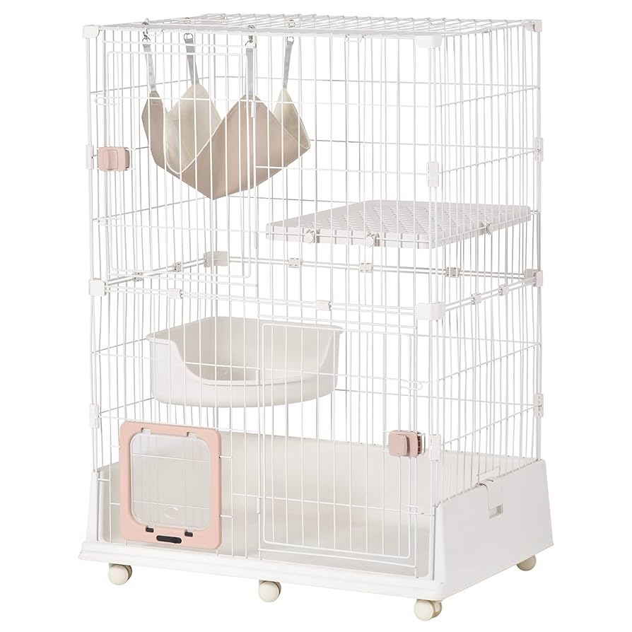 キャットケージ キャスター付き ペットケージ ホワイト 多機能