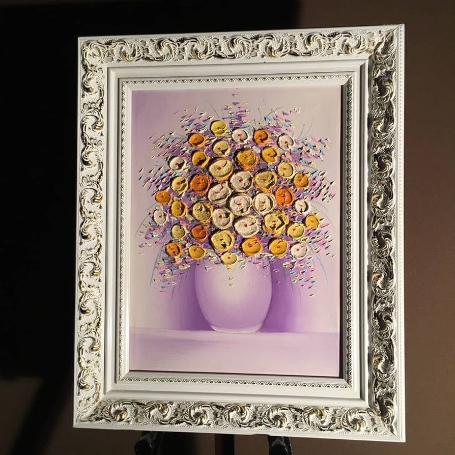 手書き油絵 花瓶の花 額付 肉筆絵画 インテリア 油彩画 Yahoo