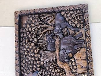 Amazon.co.jp: アジアンテイスト木彫り一枚板レリーフ壁掛け約102cm