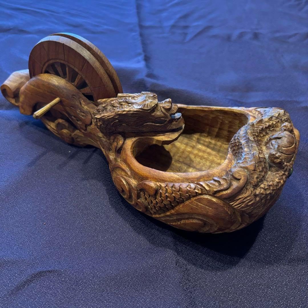 人気定番，お買い得 墨壺 墨つぼ 木彫 龍 亀 鶴 細密彫刻 置物 時代物