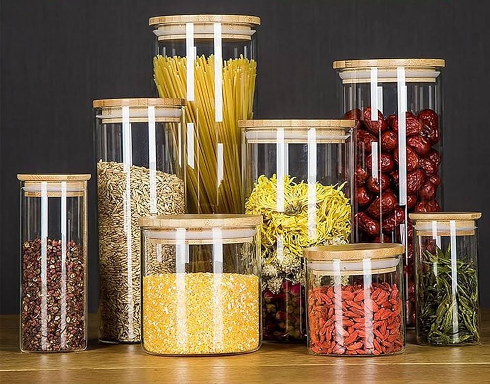 Amazon｜ガラス保存容器ガラス瓶セット500ml 4のスパイス瓶竹の気密蓋