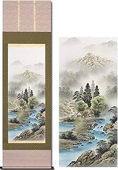 Amazon.co.jp: 掛け軸 開運 彩色 山水 四神相応山水画 伊藤岳仙 夏