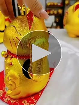 Amazon.com: XIYUAN 7.5Inch Golden Lucky Cat with Waving Gold Arm