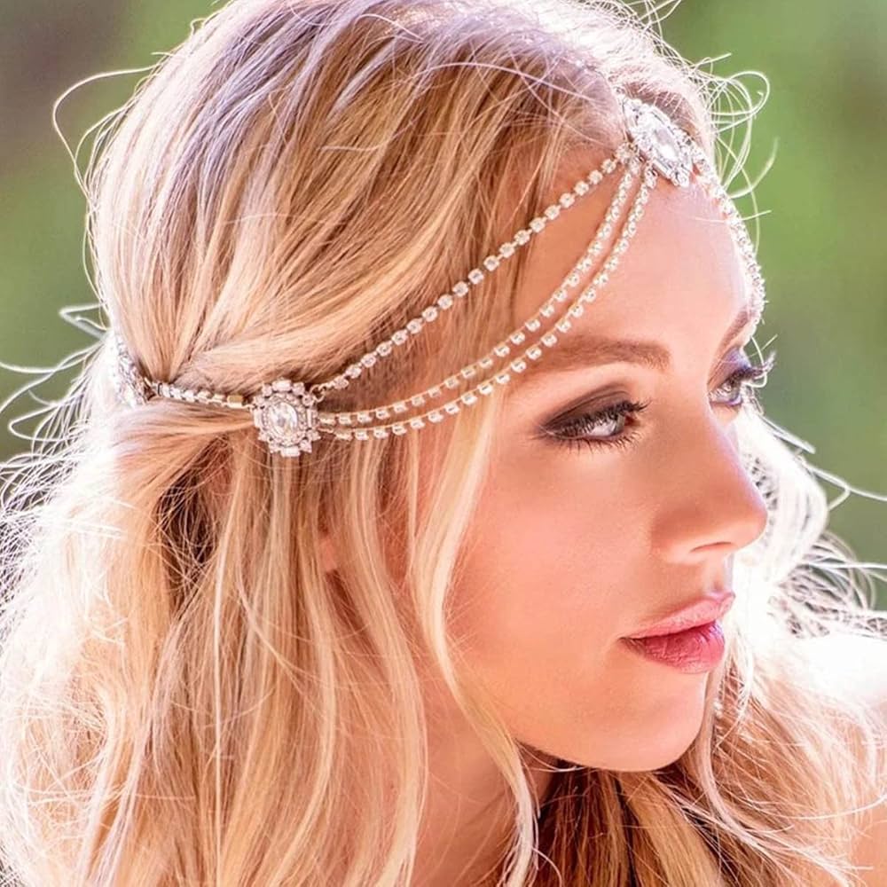 Amazon.com : STONEFANS Boho Rhinestone Layered Bridal Head Chain