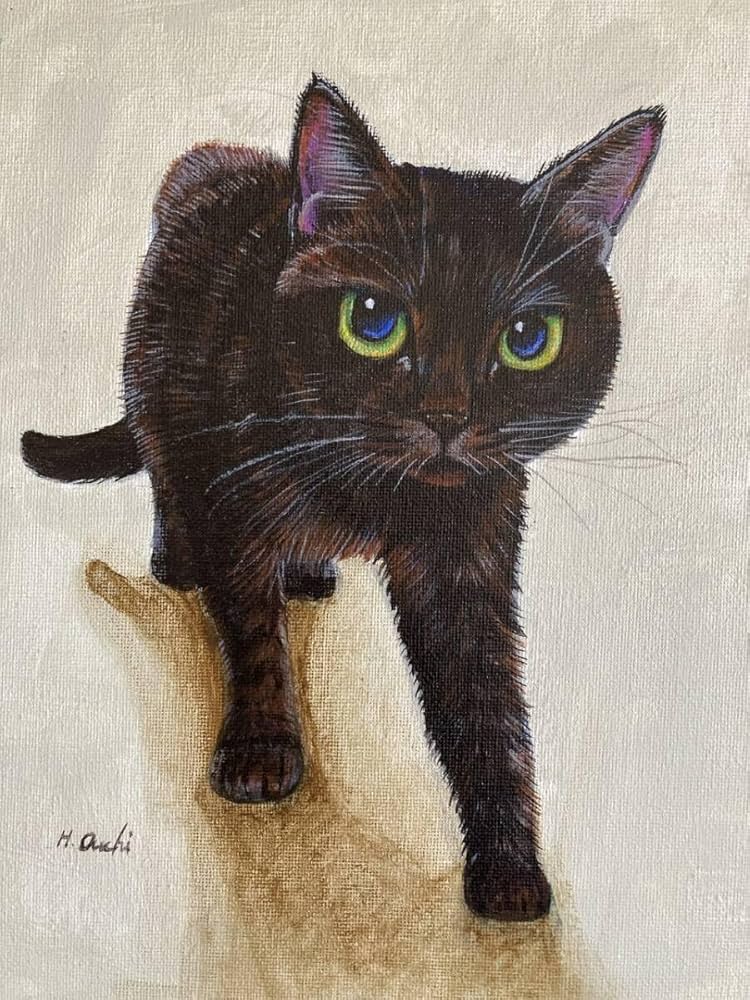黒猫愛猫の誕生日アクリル画開運絵画