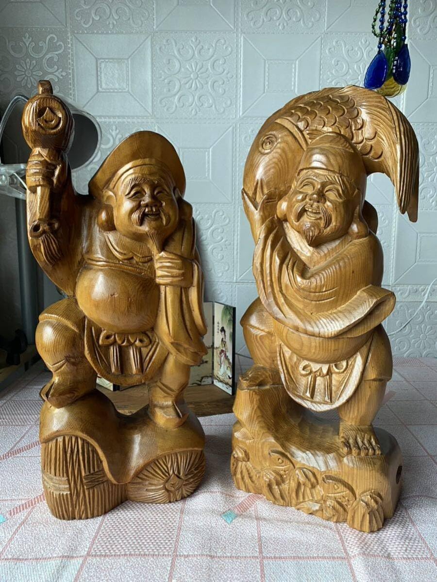 大黒様 恵比寿様 木彫り置物 2個セット 七福神 縁起物 大黒天 大黒様