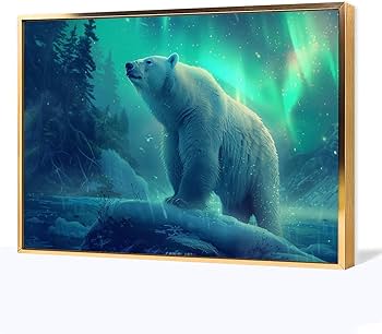 Amazon.co.jp: 絵画 オーロラの下のシロクマ アートパネル ポスター