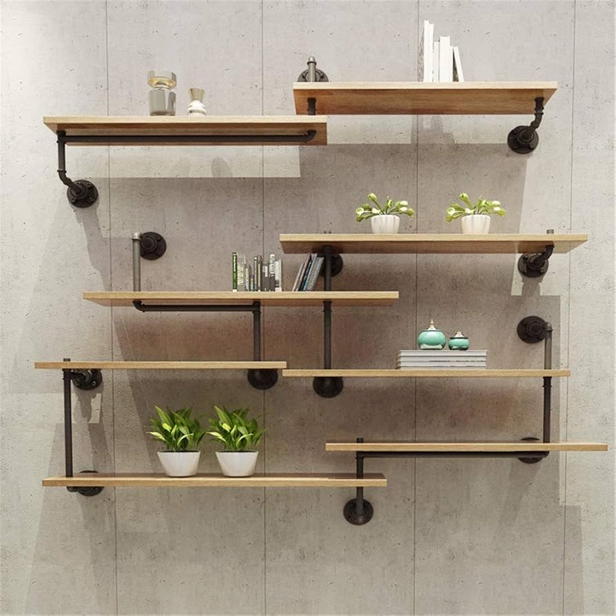 Amazon｜工業用パイプ棚 壁掛けパイプデザイン 鉄パイプは、壁掛け木製