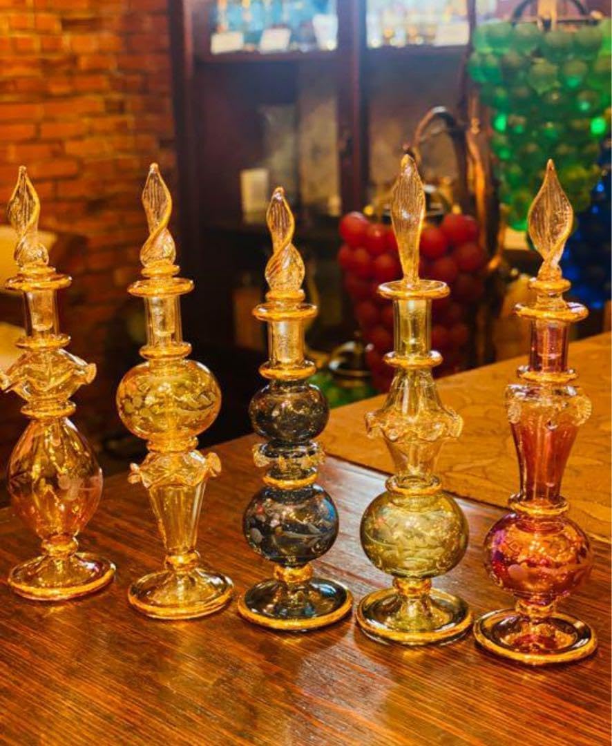 エジプト 香水瓶 切子ガラス 工芸ガラス 手吹き 金彩 エジプト 香水瓶