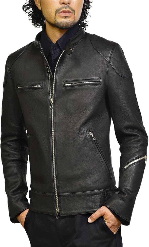 Amazon | [ハルフ] レザージャケット メンズ 鹿革 ライダース 本革 最