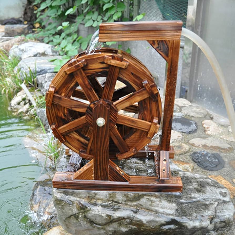 Amazon.co.jp: 木製水車噴水の水機能滝用庭風水ホイールガーデン風車庭