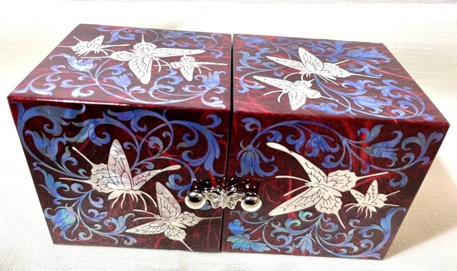 Amazon.co.jp: 極 韓国 螺鈿細工 螺鈿漆器 双子宝石箱ミニ ジュエリー