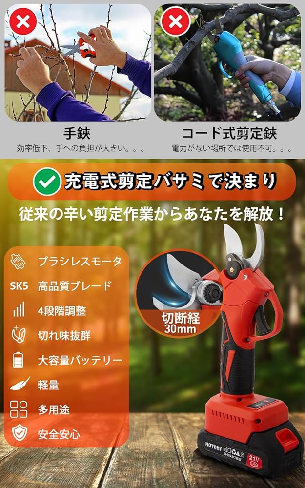 Amazon | 電動剪定バサミ 充電式剪定ばさみ ブラシレスモーター搭載