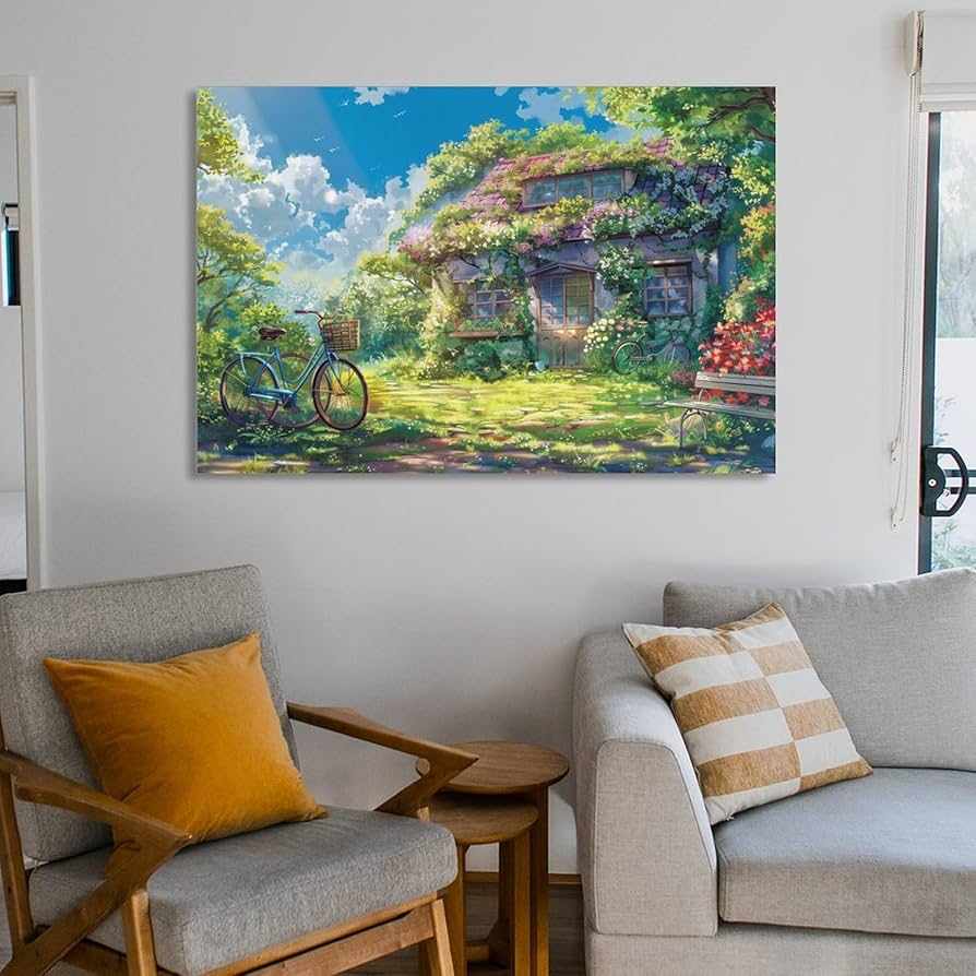 絵画 インテリア 絵 額付(青緑＋金色の枠) 油絵 uF6-113302 花 絵画