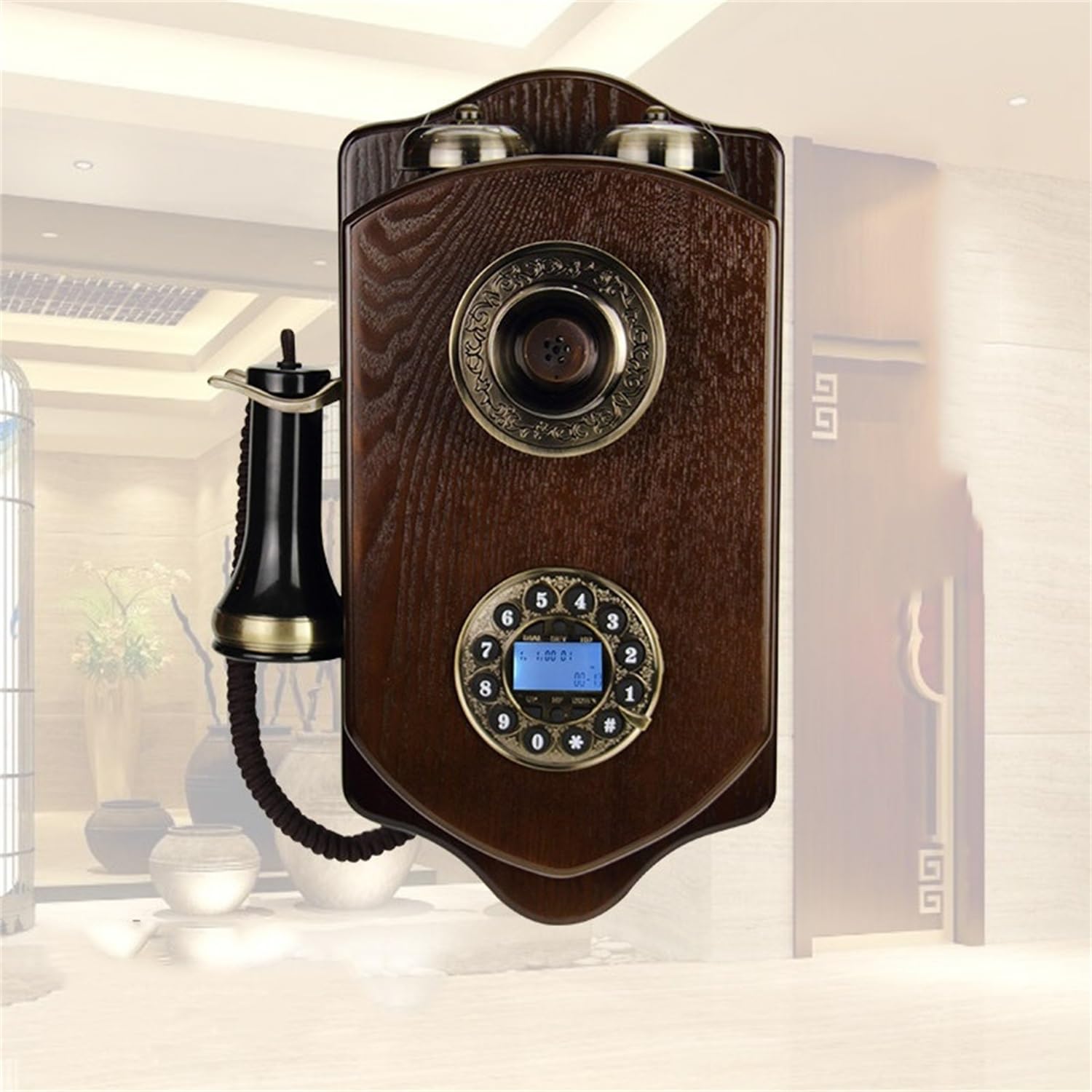 フランスアンティーク壁掛け式電話機用ベル木製呼び鈴Bell 2個