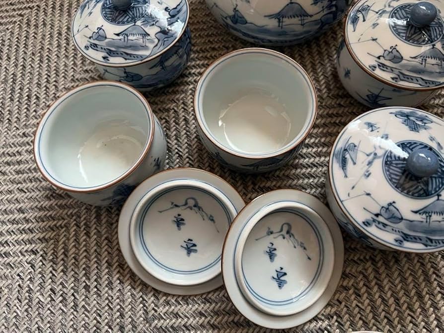 Amazon.co.jp: 田沢幸祥 湯呑 急須セット 蓋付き 5客 古伊万里 幸祥窯