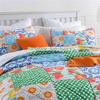 ハンドメイド パッチワークキルト ダブルウエディング ベッドカバー