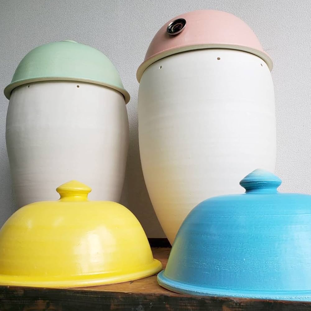 Amazon.co.jp: 信楽焼 焼き芋壺 ピンク 温度計付き 焼き網・七輪