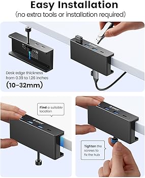ORICO USB Hub 3.0, Clamp USB Hub with Extra Power Supply Port