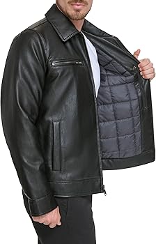 Dockers Men's James Faux Leather Jacket, Modern Black Zip, Small