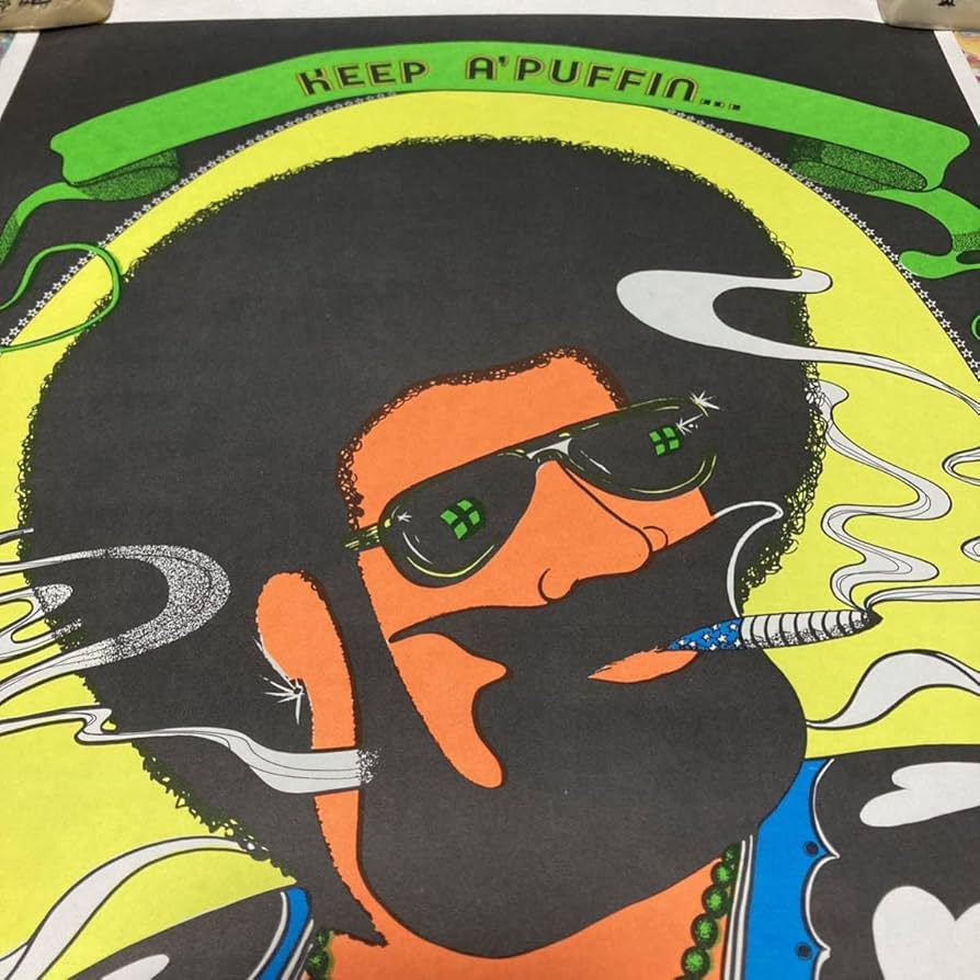 激レア 70's ヒッピー マリファナ ブラックライト ポスター ネオン