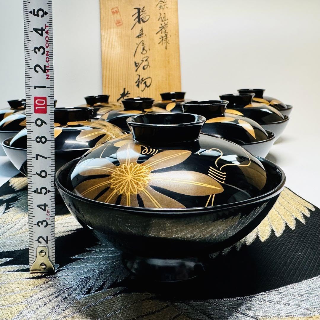 漆器輪島塗蒔絵木製朱蓋付椀お煮物椀吸物椀10客骨董品