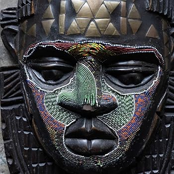 Amazon.co.jp: 仮面 マスク 木面 お面 置物 オブジェ 古道具 古民芸