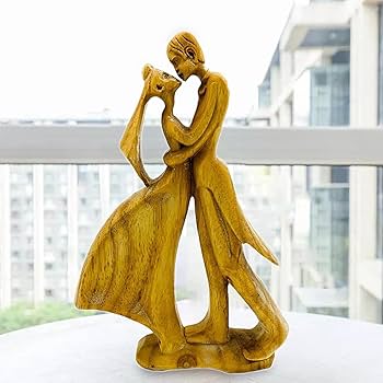 Amazon.co.jp: Surmor 木彫り 彫刻 木製 置物 インテリア 卓上 結婚