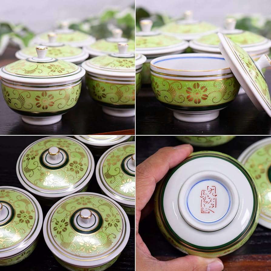 2086 九谷焼 青粒 茶器セット 急須1客 湯呑蓋付5客 金彩 2086 九谷焼