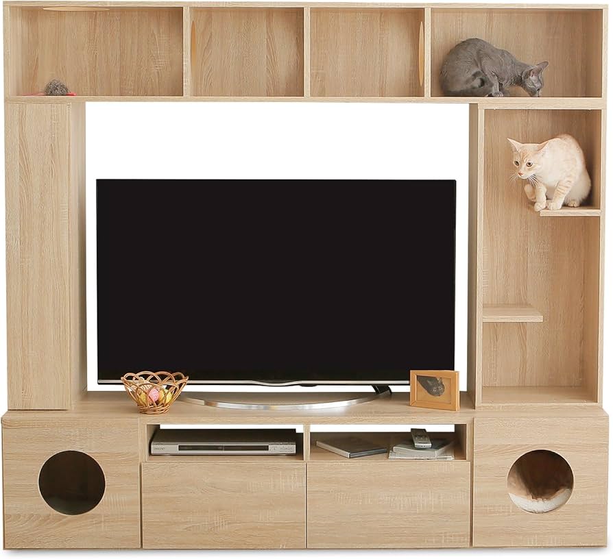 Amazon｜LOWYA ロウヤ 猫 家具 TVボード テレビ台 キャットタワー 壁面