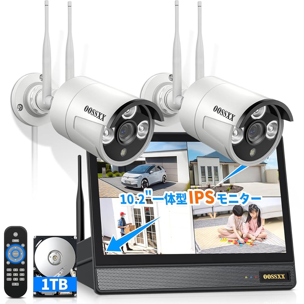 1点物 防犯カメラ 屋外 モニター付き ワイヤレス 2台セット 人感