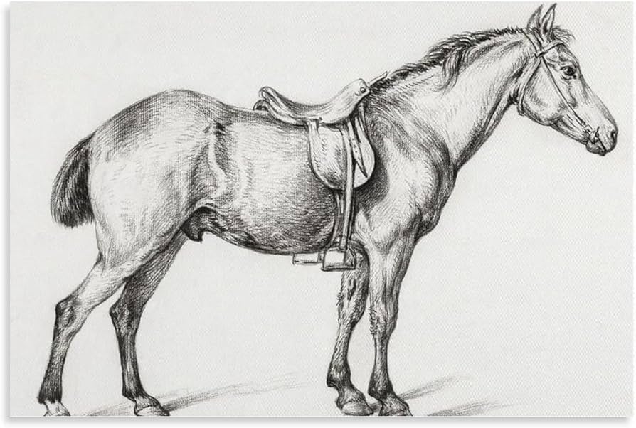 Amazon.co.jp: 絵画 立っている馬インテリア 絵画 黒と白の鉛筆画