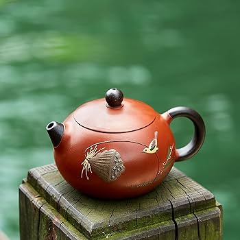 Tetsai 中国 紫砂 朱泥 漢詩刻 急須 茶壷 V R8597 Tetsai 中国 紫砂 朱