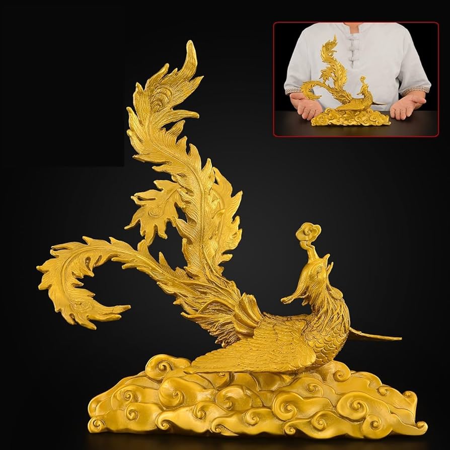 Amazon.co.jp: 鳳凰の置物 鳳凰 銅製 置物 長さ約22.5cm 大サイズ 四