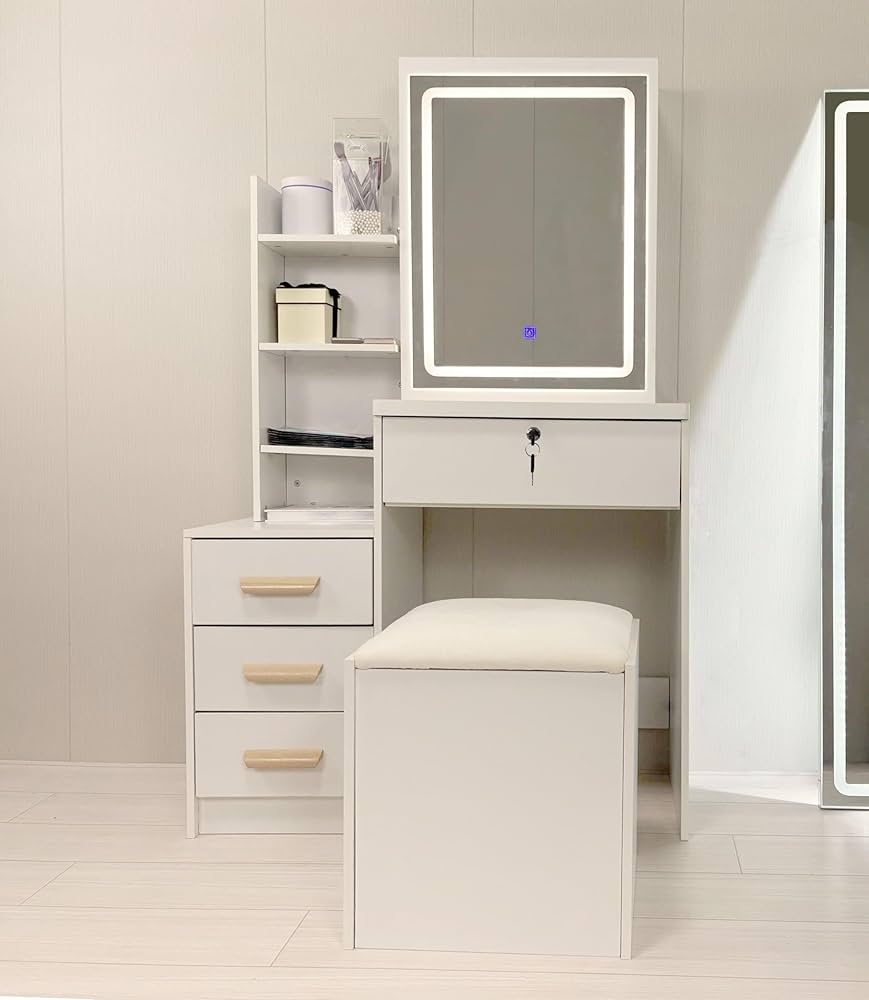 Amazon｜ドレッサー＆スツール 2点セット 3カラー ドレッサー 三面鏡