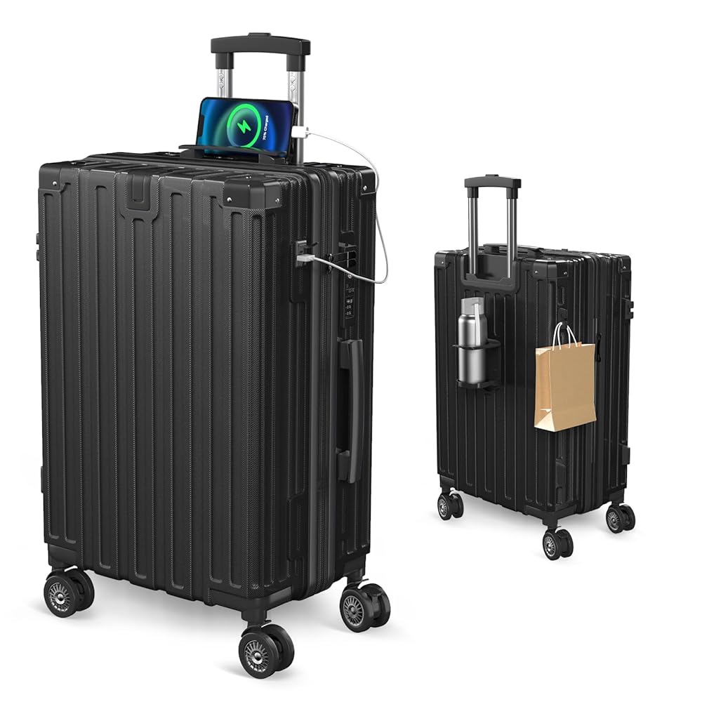 スーツケース L キャリーケース USBポート付き 90L シルバー キャリー