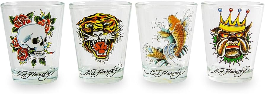 Amazon.co.jp: Silver Buffalo Ed Hardy Animal 4個パック ミニグラス