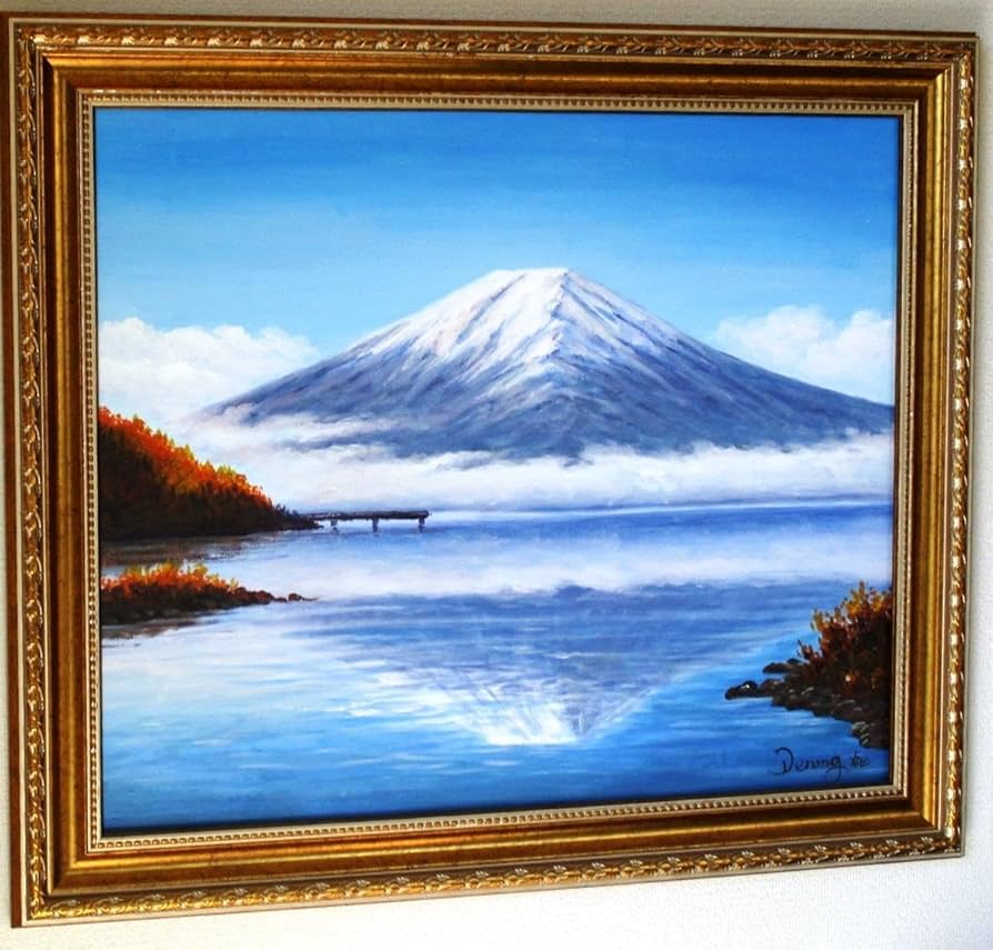 富士山絵画 絵画 油絵 風景画 河口湖からの桜富士F6B NO.62