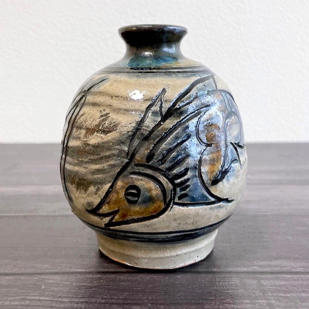 金城次郎 徳利 魚文 笑魚 海老文 壺屋焼 やちむん 酒器 魚紋
