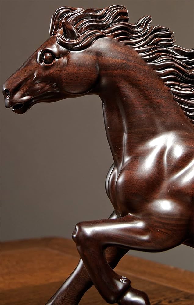 躍動感あふれる馬の置物 削り出し 木製 台湾製 重量感あり5.2kg 3頭