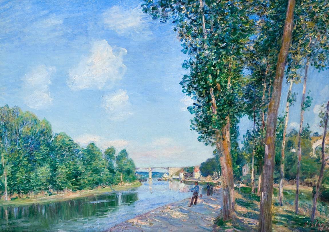 アルフレッド・シスレー、「ロワン川の岸辺」、希少画集画、新品高級額
