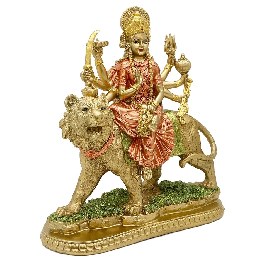 仏教美術古銅彩色インド神ドゥルガー像仏像V8923