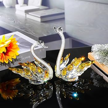 Amazon.com: Set of 2 Crystal Golden Swans Anniversary Wedding