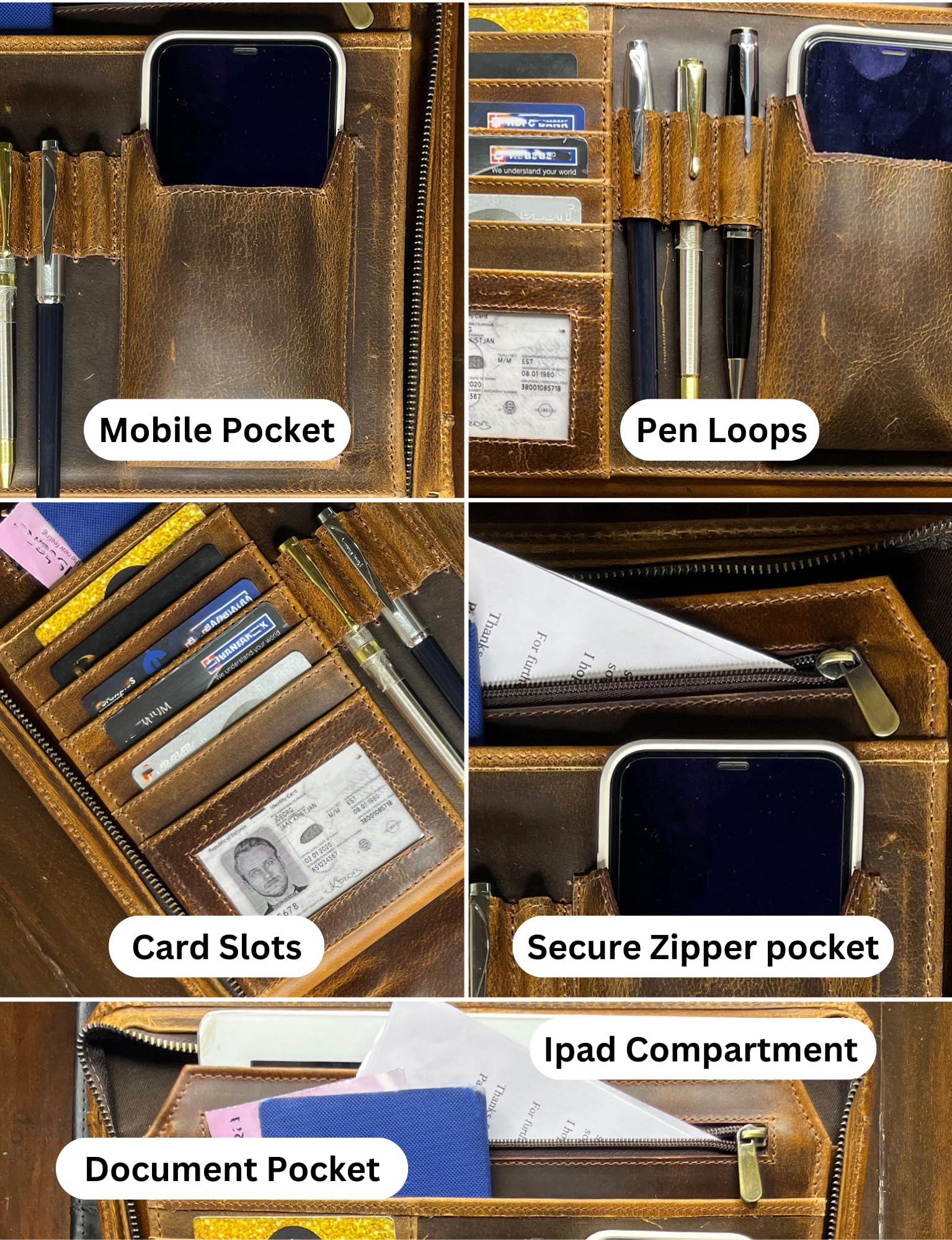 Amazon | レザービジネスiPadジッパーフォルダー多機能会議