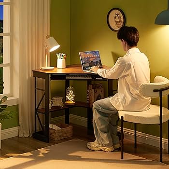 Amazon | VECELO コーナーデスク ラック付き(A4対応) コンパクト 机 PC