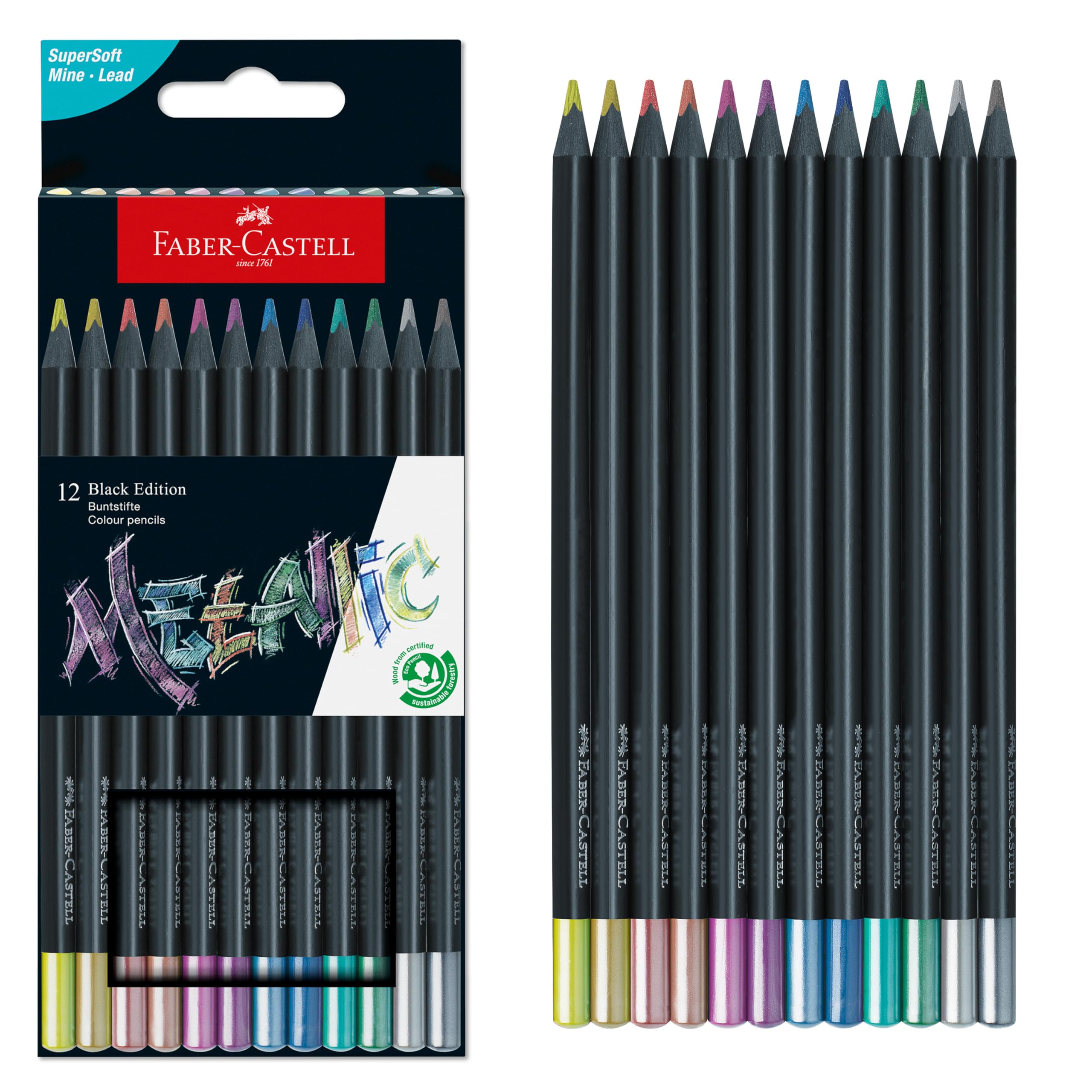 Amazon.com: Faber-Castell Black Edition Colored Pencils, Metallic