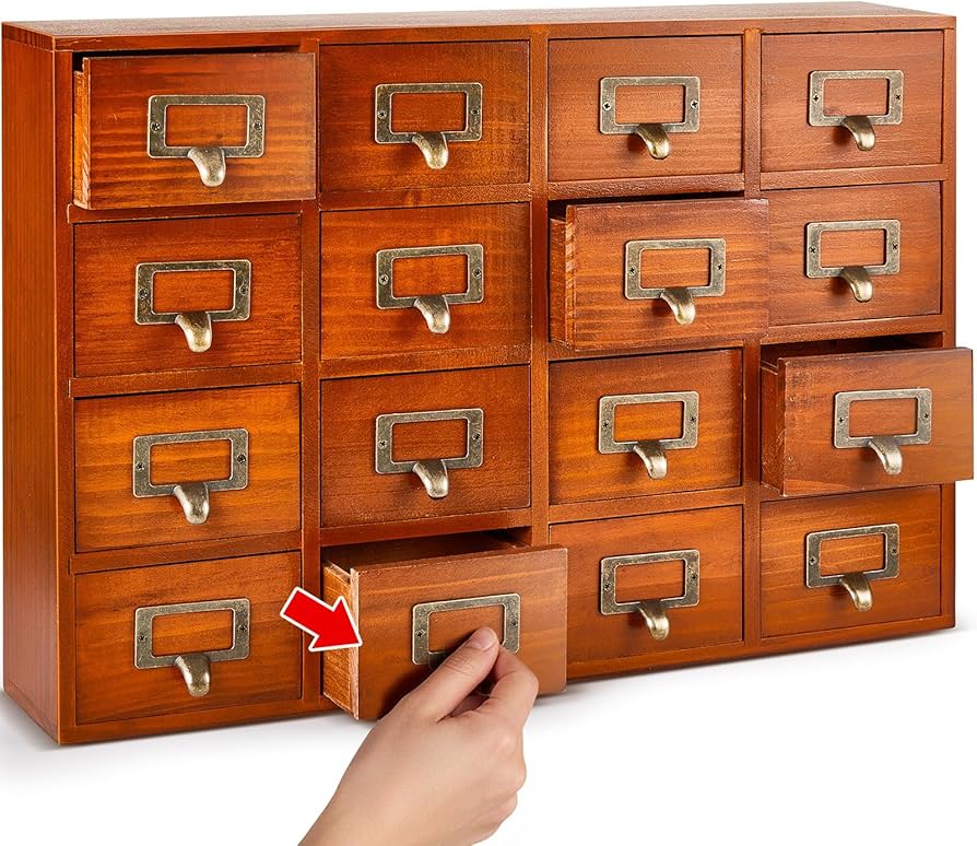 Amazon.co.jp: Qinyoung 引き出し16段 薬屋キャビネット 図書館 カード