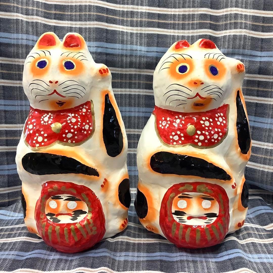 親子招き猫 多摩だるま 郷土玩具 大型 張り子 会田家 伝統工芸品 民芸