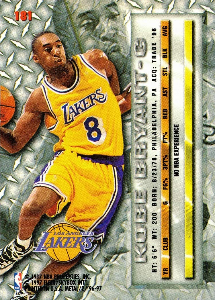Amazon.com: 1996-97 Fleer Metal Basketball #181 Kobe Bryant Rookie